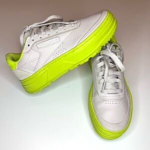 Reebok Women’s Club C Double Geo Shoes Beige /Neon Green Sneakers Size- 6.5
